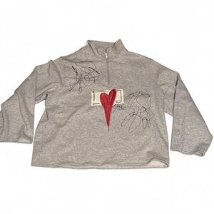 Sport tek Victoria Gray Quarter-Zip Sweatshirt with Red Heart Design